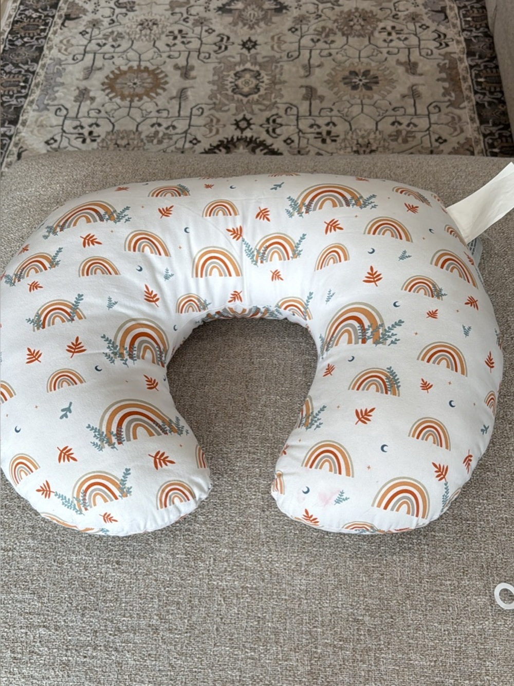 Kids Nursing/Support Pillow with Rainbow Print - White & Rust
